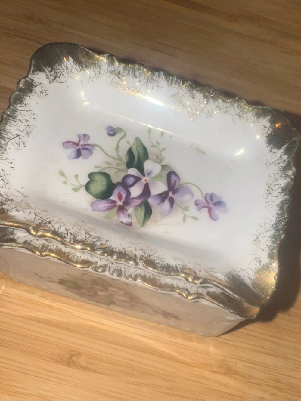 Porcelain RARE Violet Floral Trinket Dish Set with Gold Trim(Butter Pat Set) !!💜